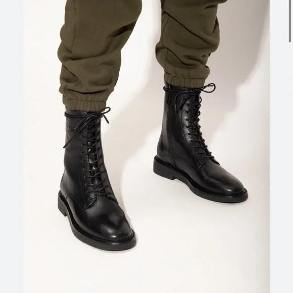 🆕 TORY BURCH Double T Ankle Moto Combat Boot 8.5 Black - Picture 2 of 12